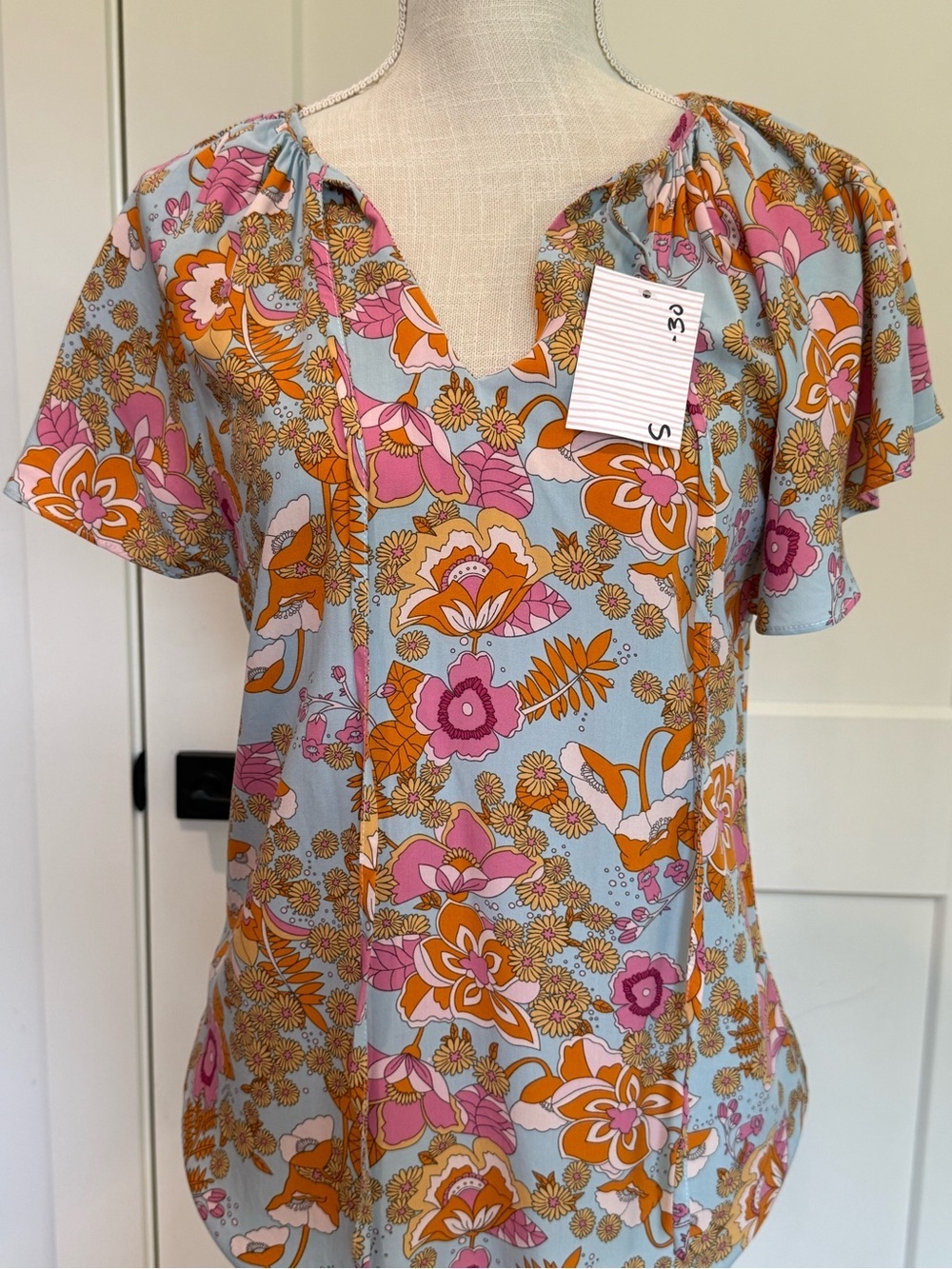 Boutique Floral Flutter Sleeve Blouse Top Retro Boho Cottagecore Size Small - Picture 2 of 9